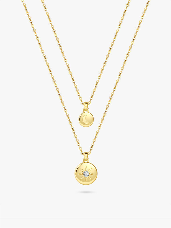 Star & Moon Coin Layered Necklace