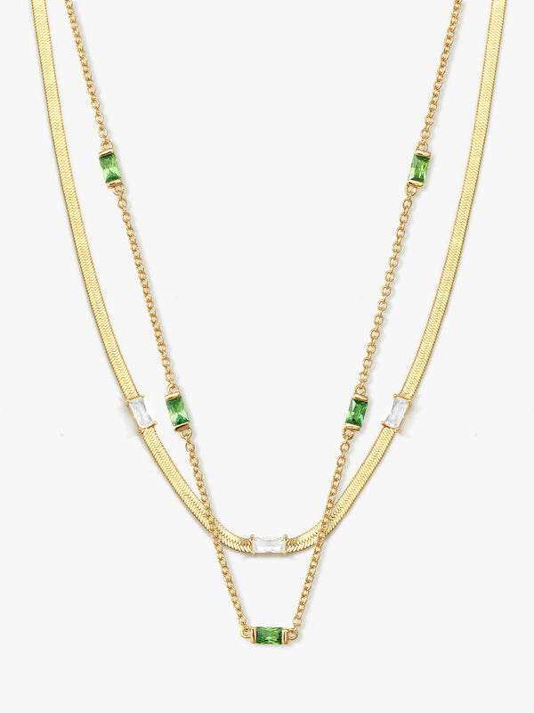Green Baguette Layered Necklace Set