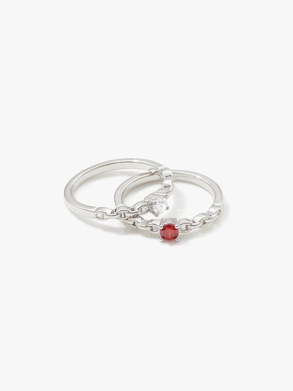 Ruby & White Chain Ring Set