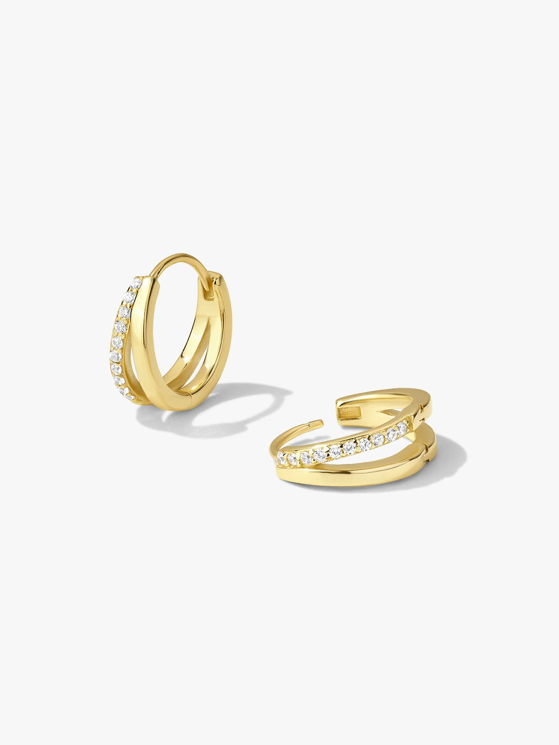 Flower Small 2 Tone Hoop Huggie Earrings main image 0