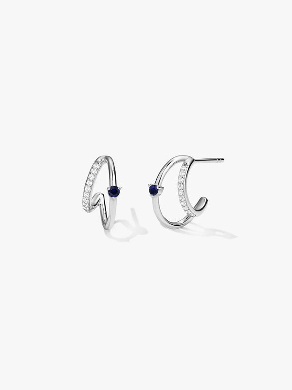 Blue Sapphire & Pave Double Hoops - Hoop Earrings - OOTDY