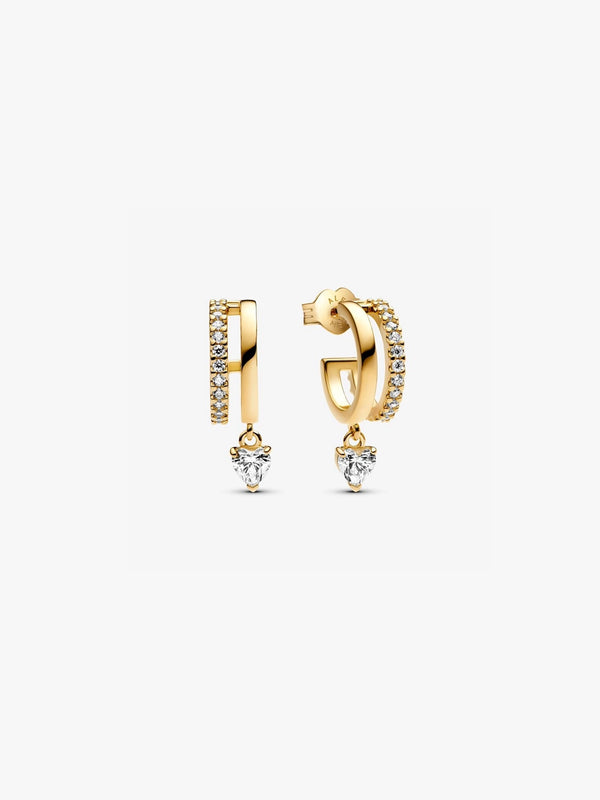 Pave Double Hoops With Heart