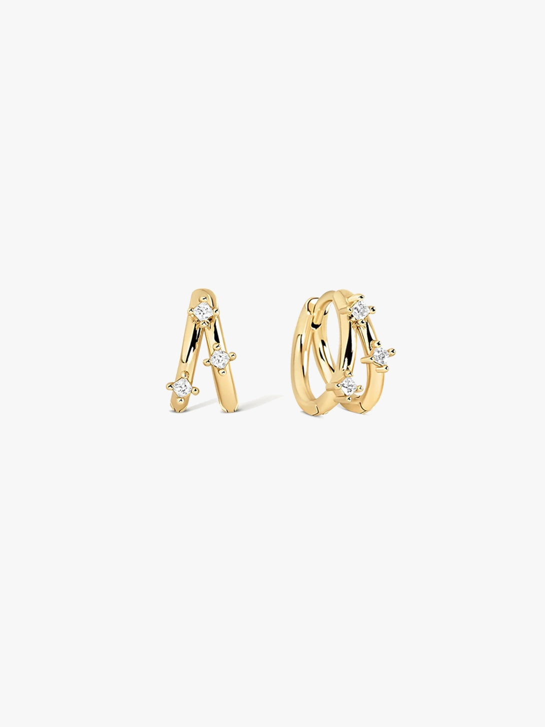 Triad Sapphire Double Huggie Earrings - Gold