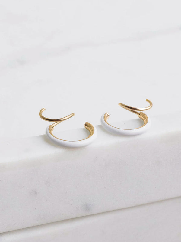 Cream Enamel Double Hoops