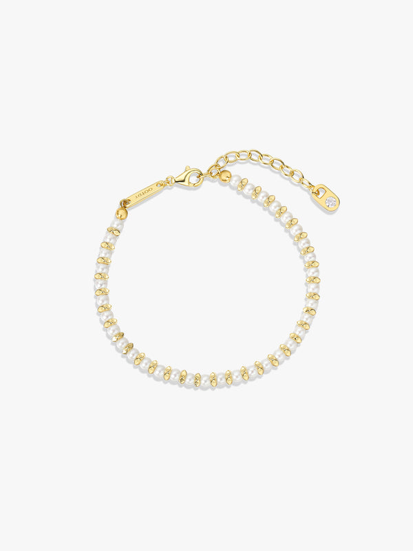 Pyramid-Studded Pearl Beaded Bracelet