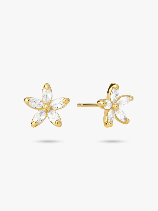 Delicate Five Petaled Flower Cubic Zirconia Stud Earrings - OOTDY
