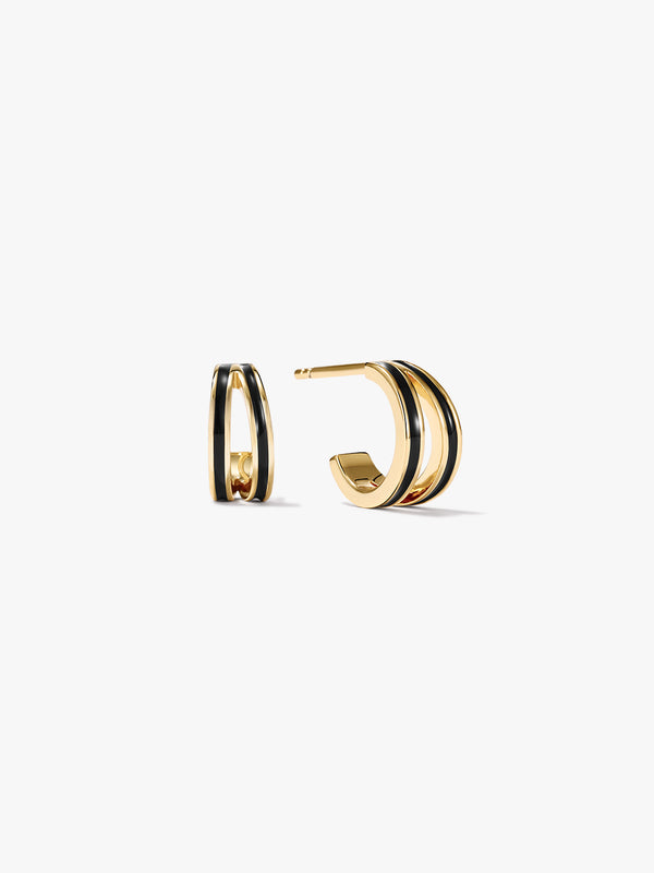 Black Enamel Double Hoops - Hoop Earrings - OOTDY