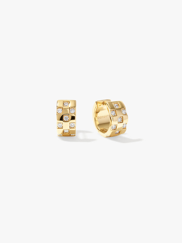 Checkerboard Crystal Huggies - Huggie Earrings - OOTDY