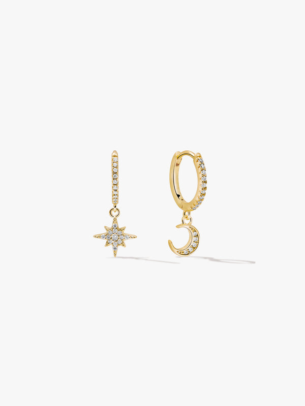 Pave Star & Moon Drops - Drop Earrings - OOTDY