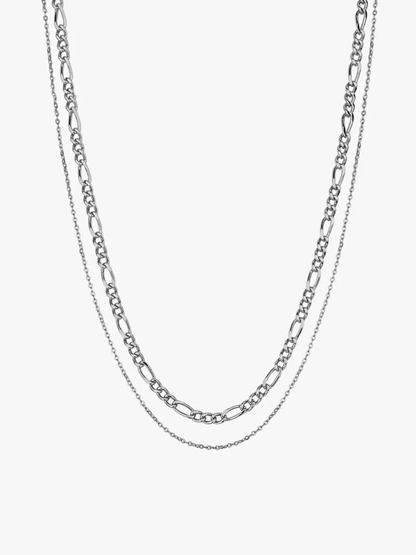 Silver Figaro Layered Necklace - Layered Necklaces - OOTDY