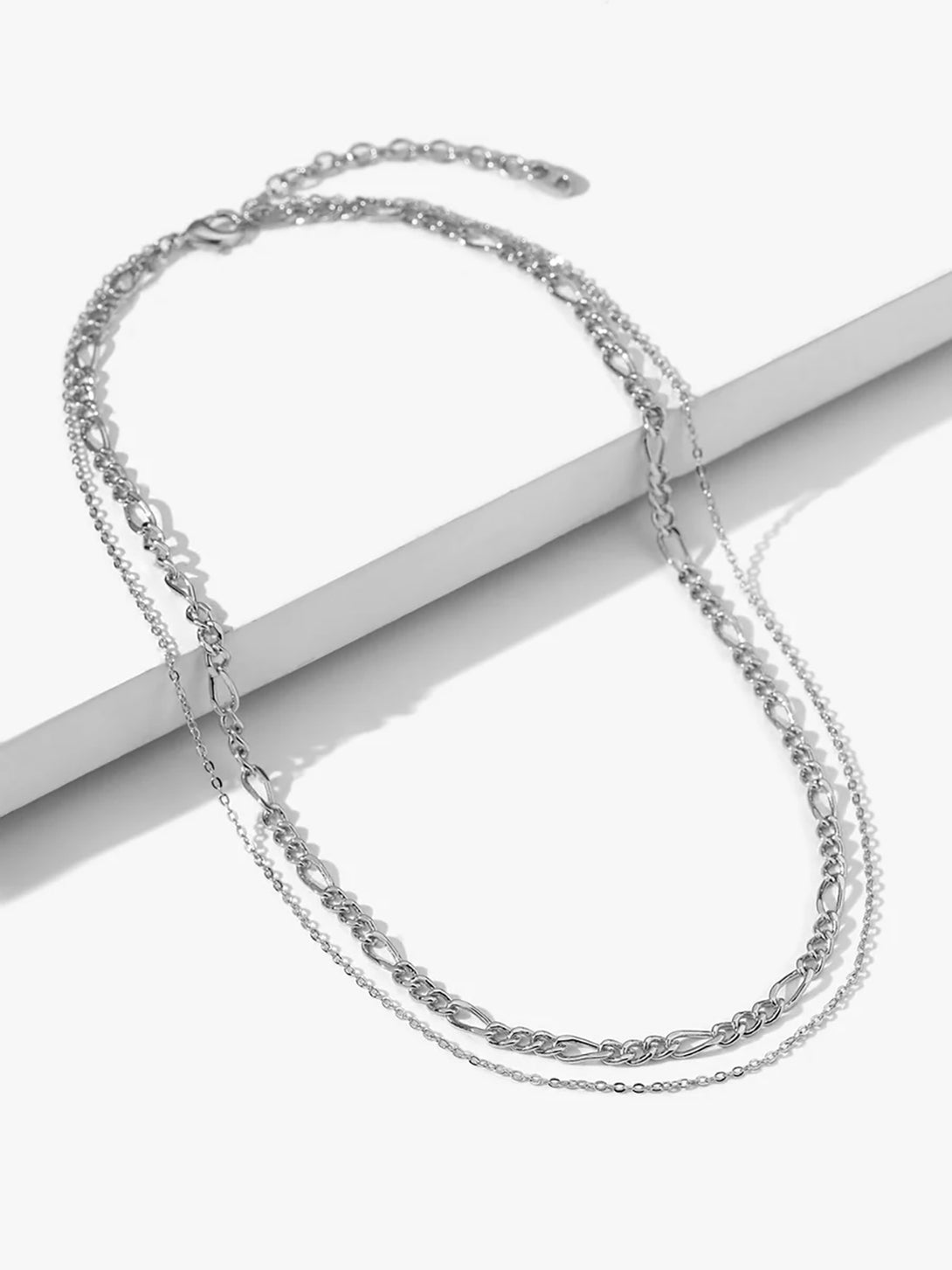 Silver Figaro Layered Necklace - Layered Necklaces - OOTDY