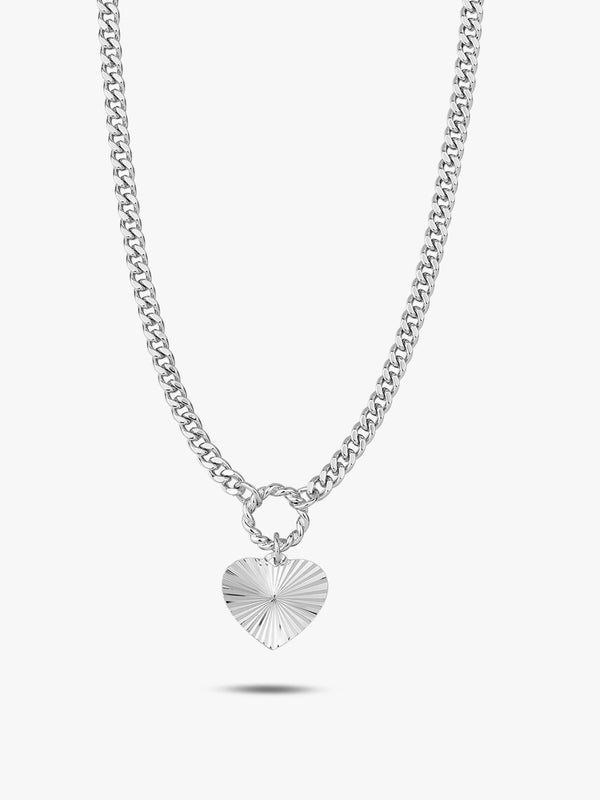 Fashion Sunbeam Heart Pendant Curb Necklace - OOTDY