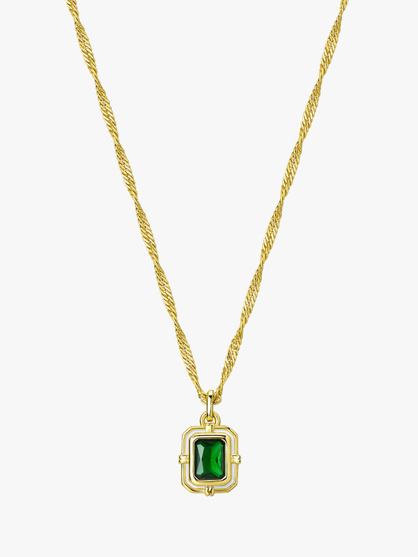 Verdant Emerald Cut Enamel Edge Pendant Necklace