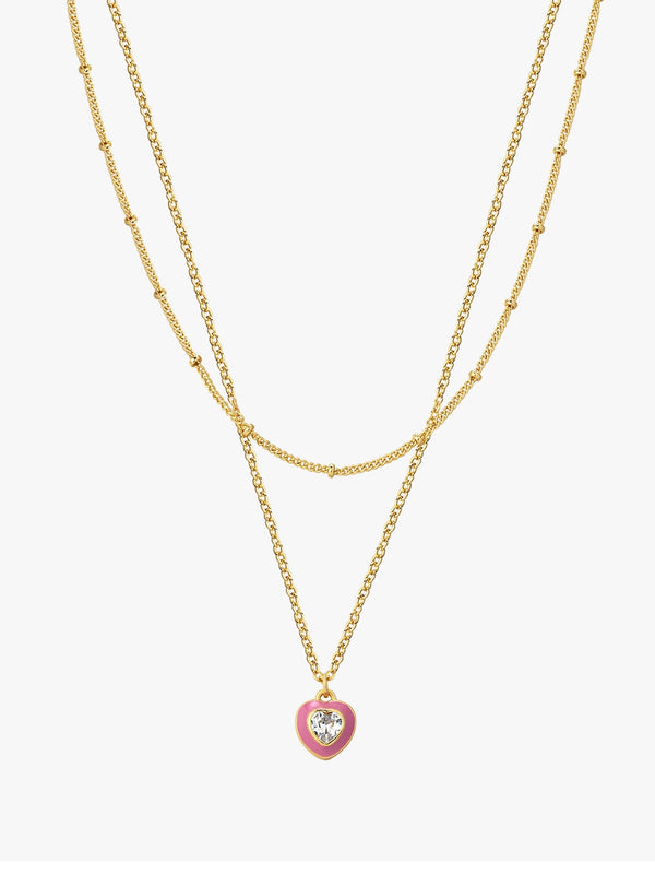 Pink Heart Layered Necklace
