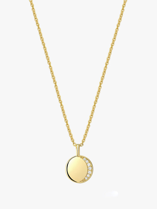 Crescent Moon Crystal Disk Pendant Necklace