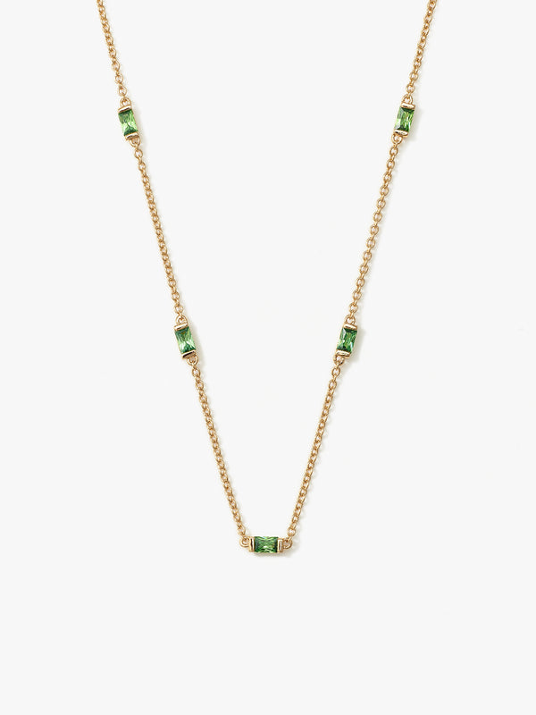 Green Baguette Crystal Station Necklace