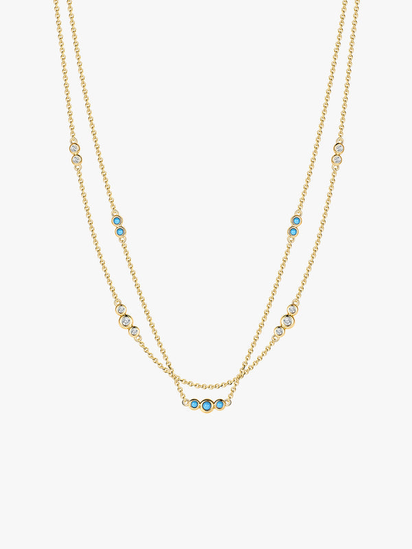 Turquoise & Crystal Station Layered Necklace - Layered Necklaces - OOTDY