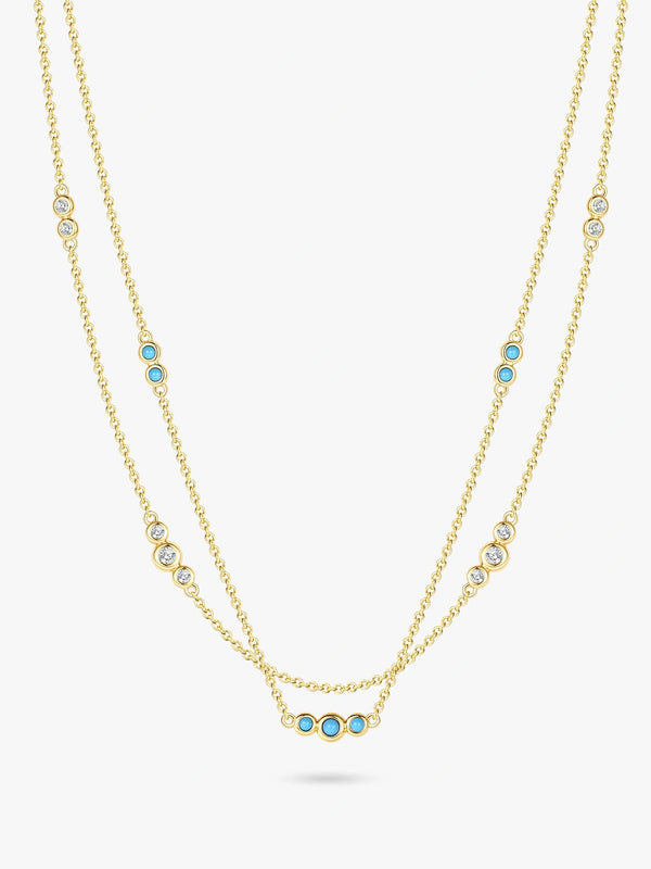 Turquoise & Crystal Station Layered Necklace
