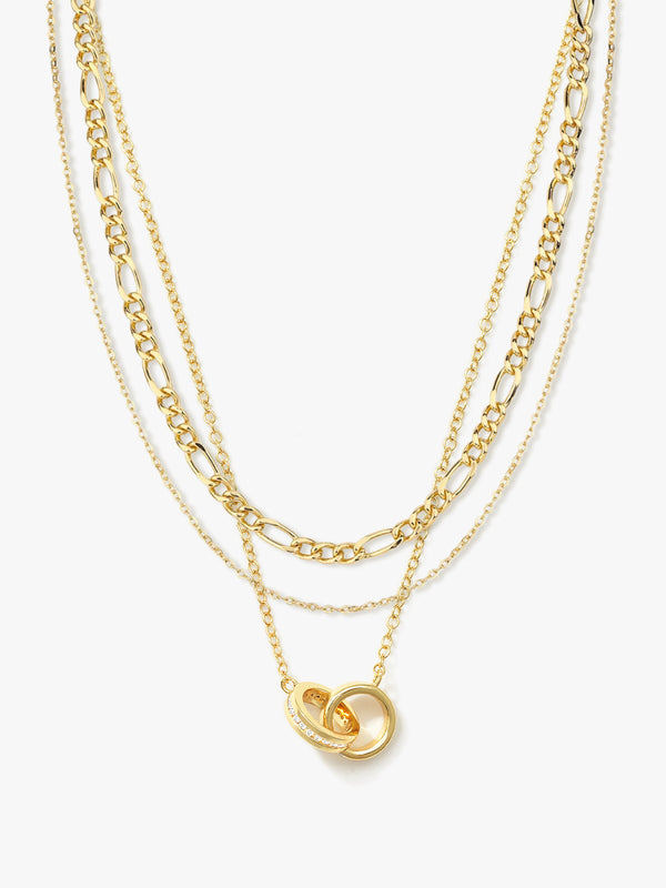 Double Circle Interlocking Figaro Layered Necklace Set