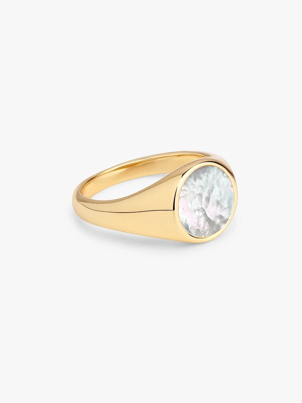 Round Mother Of Pearl Signet Ring