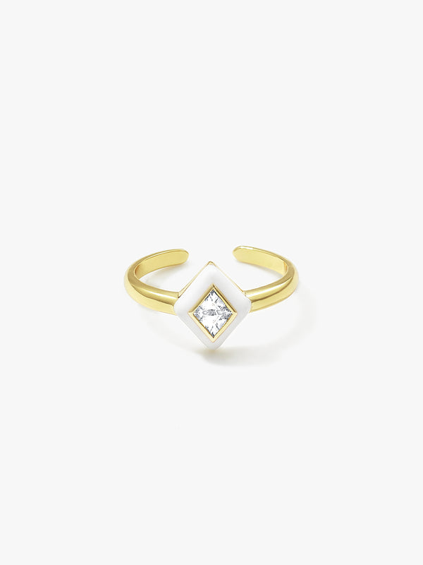 Rhomboid Crystal White Enamel Opening Ring