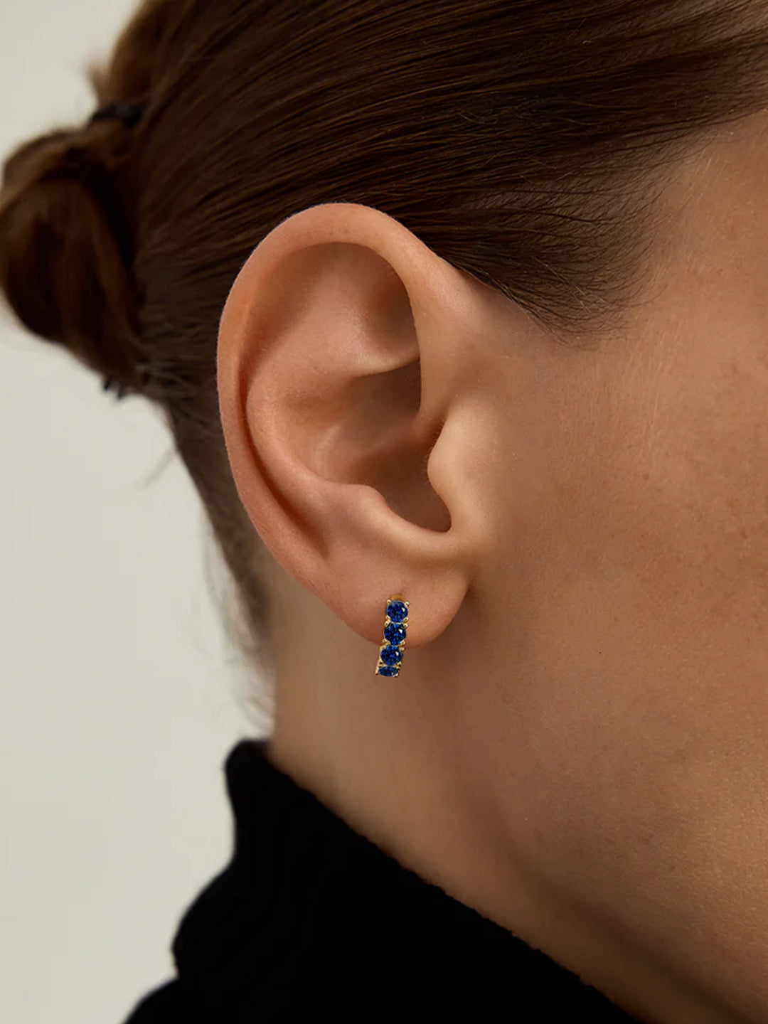 Gold Blue Sapphire Huggies - Huggie Earrings - OOTDY