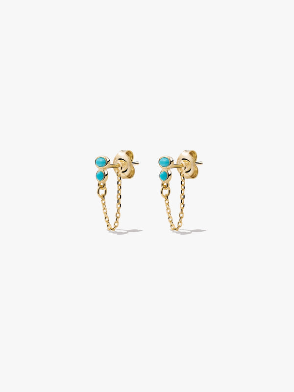 Bezel Turquoise Chain Studs