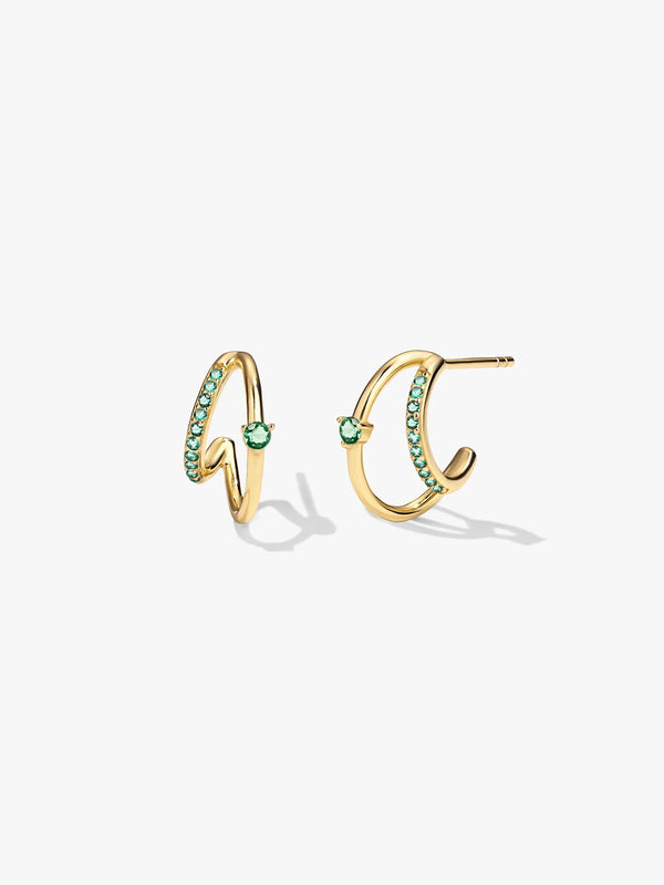 Pave & Prong Emerald Double Hoops - Hoop Earrings - OOTDY