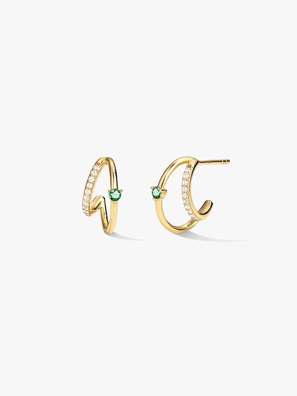 Pave & Prong Emerald Double Hoops