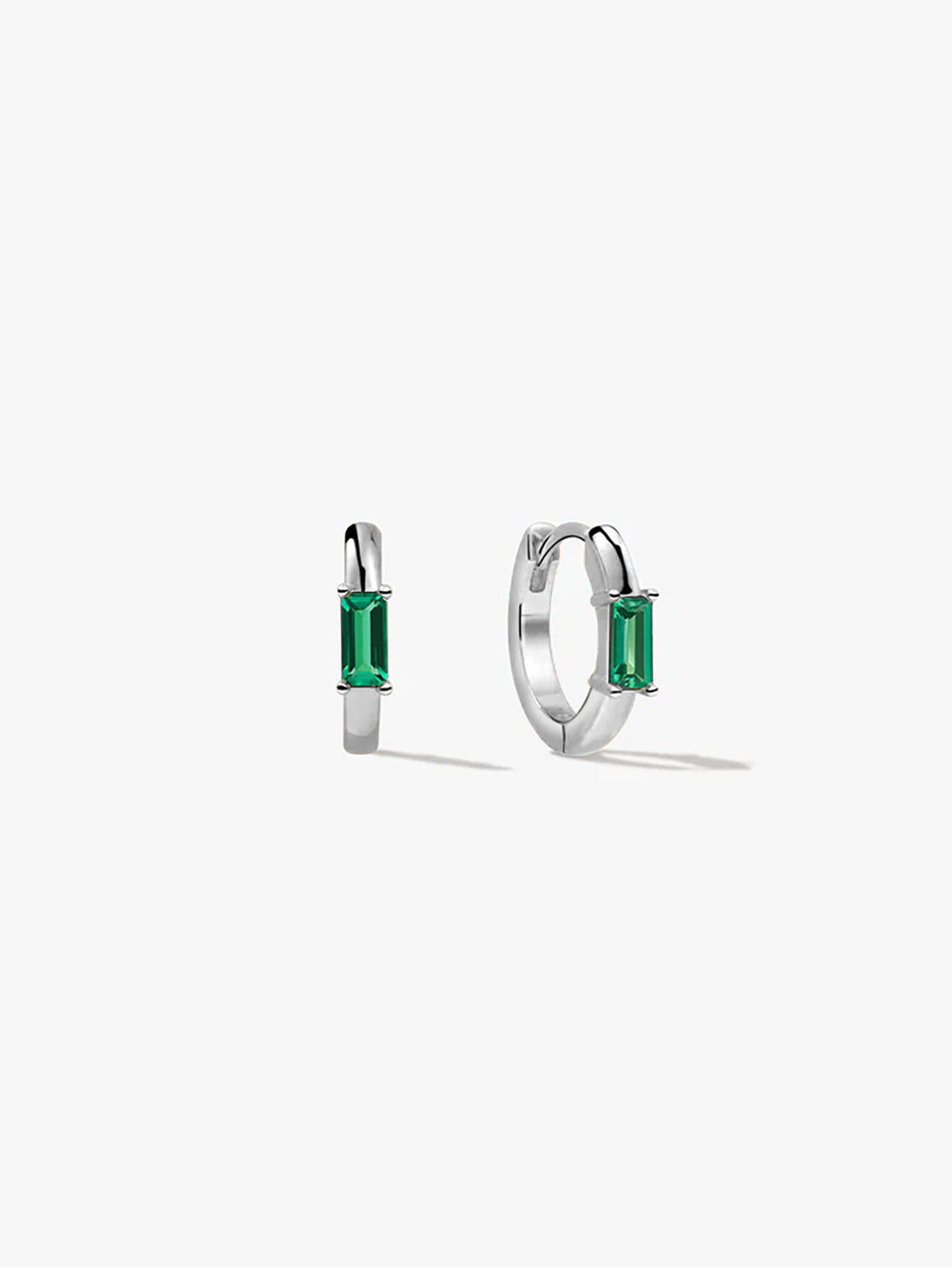 Silver Baguette Emerald Huggies - Huggie Earrings - OOTDY