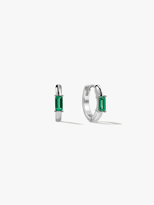 Silver Baguette Emerald Huggies - Huggie Earrings - OOTDY