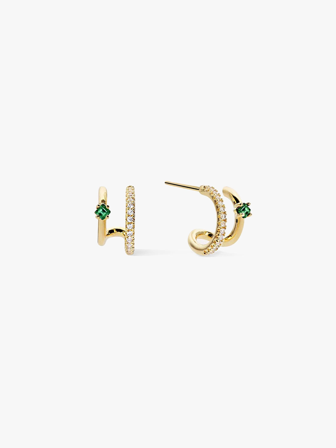 Emerald & Sapphire Double Huggie Earrings - Gold/Blue