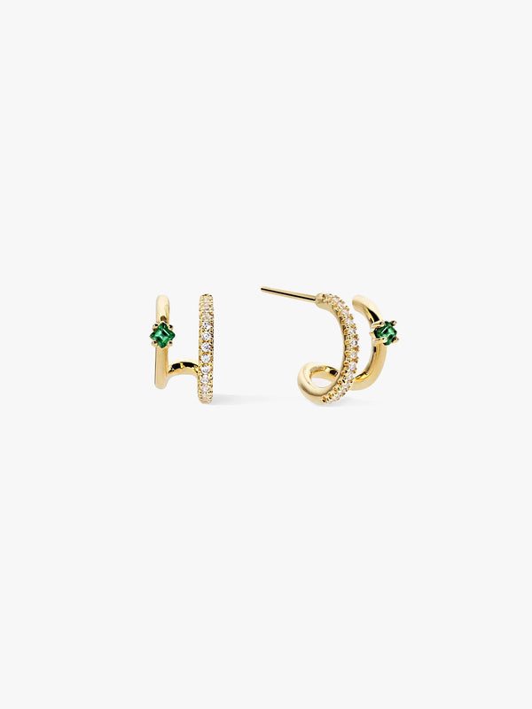 Emerald & Sapphire Double Huggies - Huggie Earrings - OOTDY