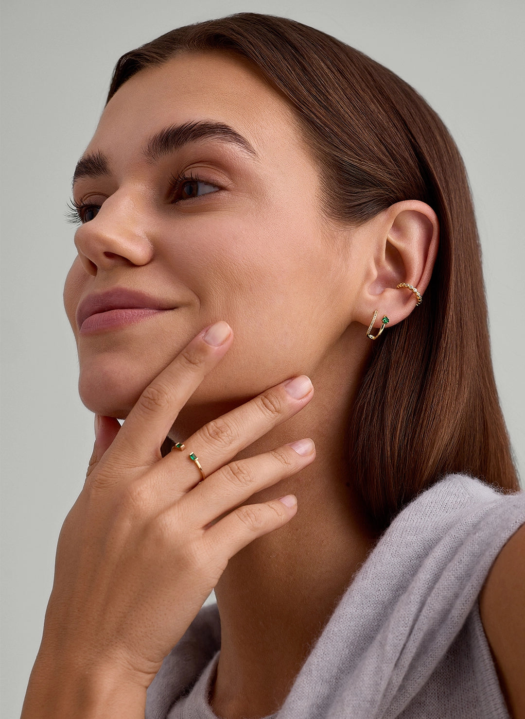 Emerald & Sapphire Double Huggie Earrings - Gold/Blue