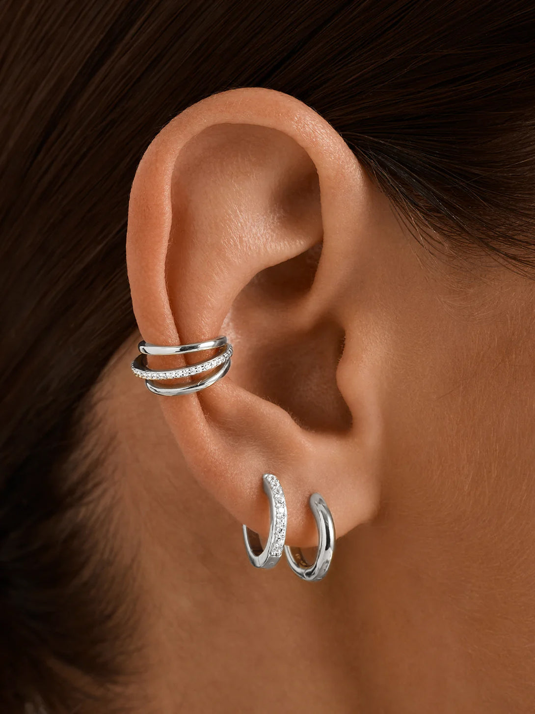 Silver Pave Sapphire Layered Ear Cuff - Ear Cuffs - OOTDY