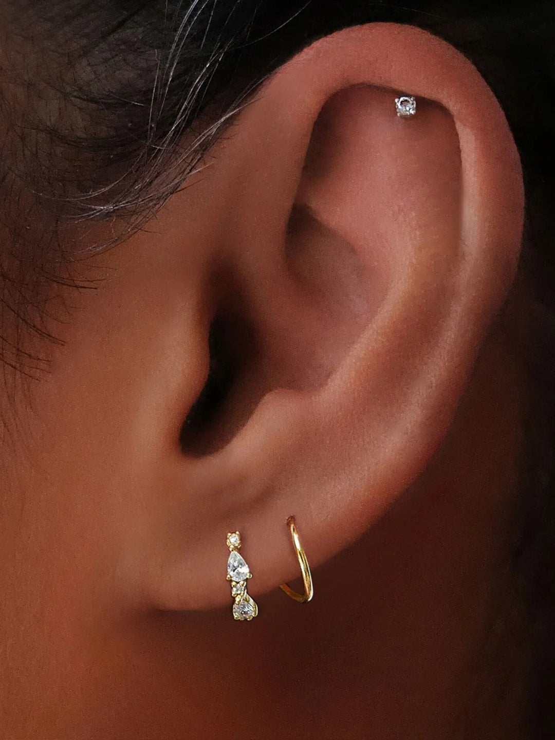 Silver Cascading Sapphire Double Huggies - Huggie Earrings - OOTDY