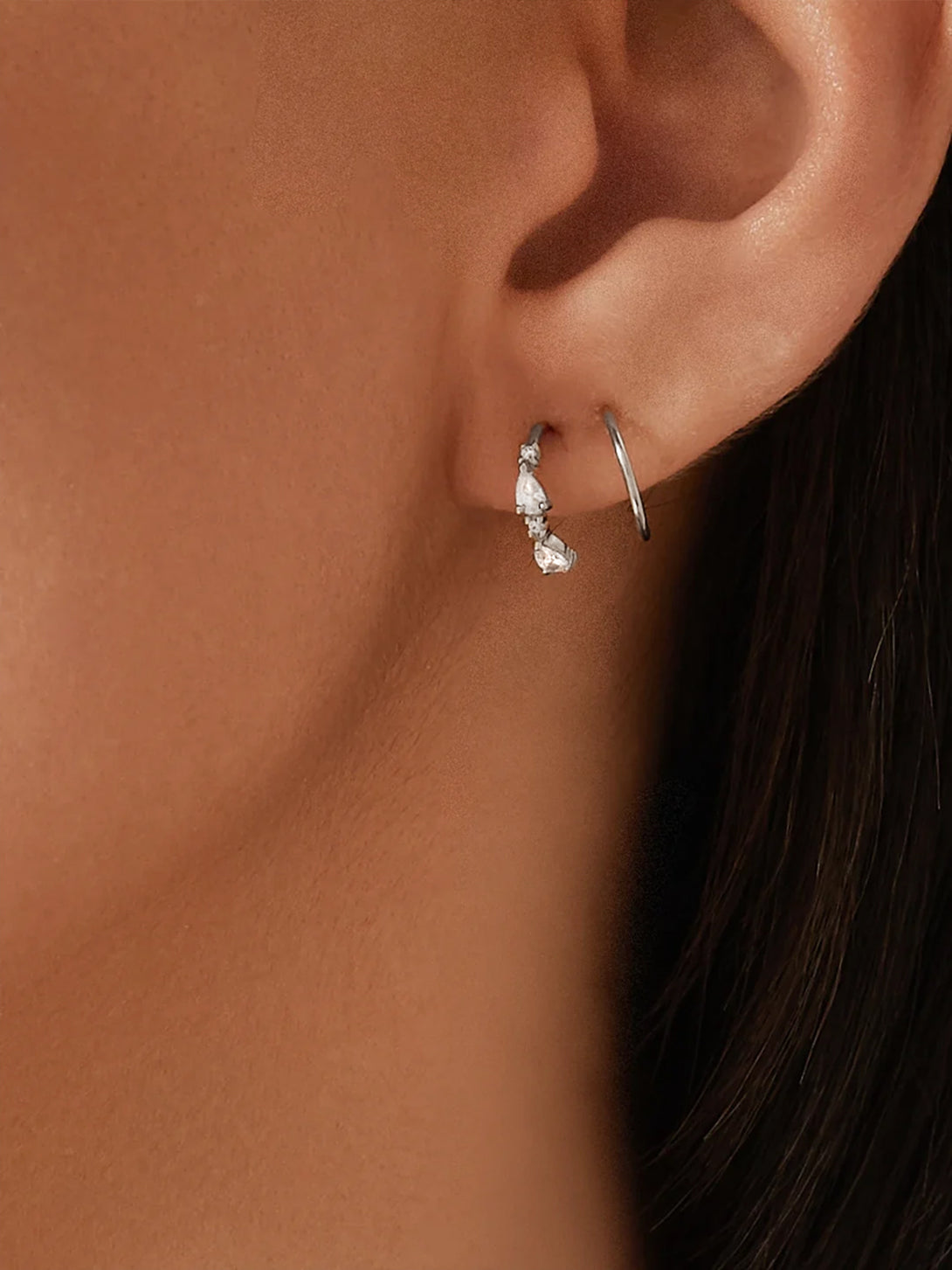 Silver Cascading Sapphire Double Huggies - Huggie Earrings - OOTDY