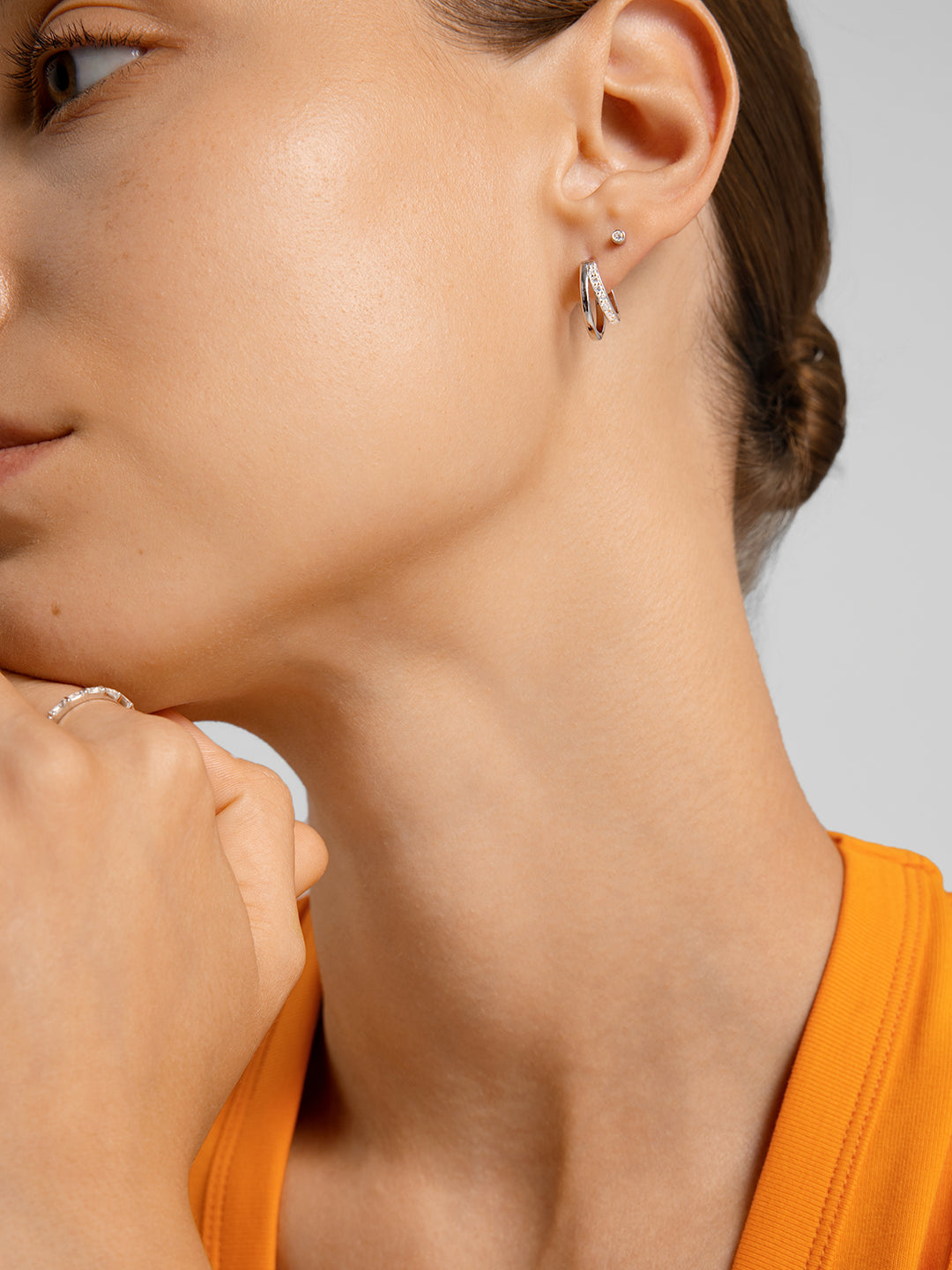 Silver Pave Arc Huggies - Huggie Earrings - OOTDY