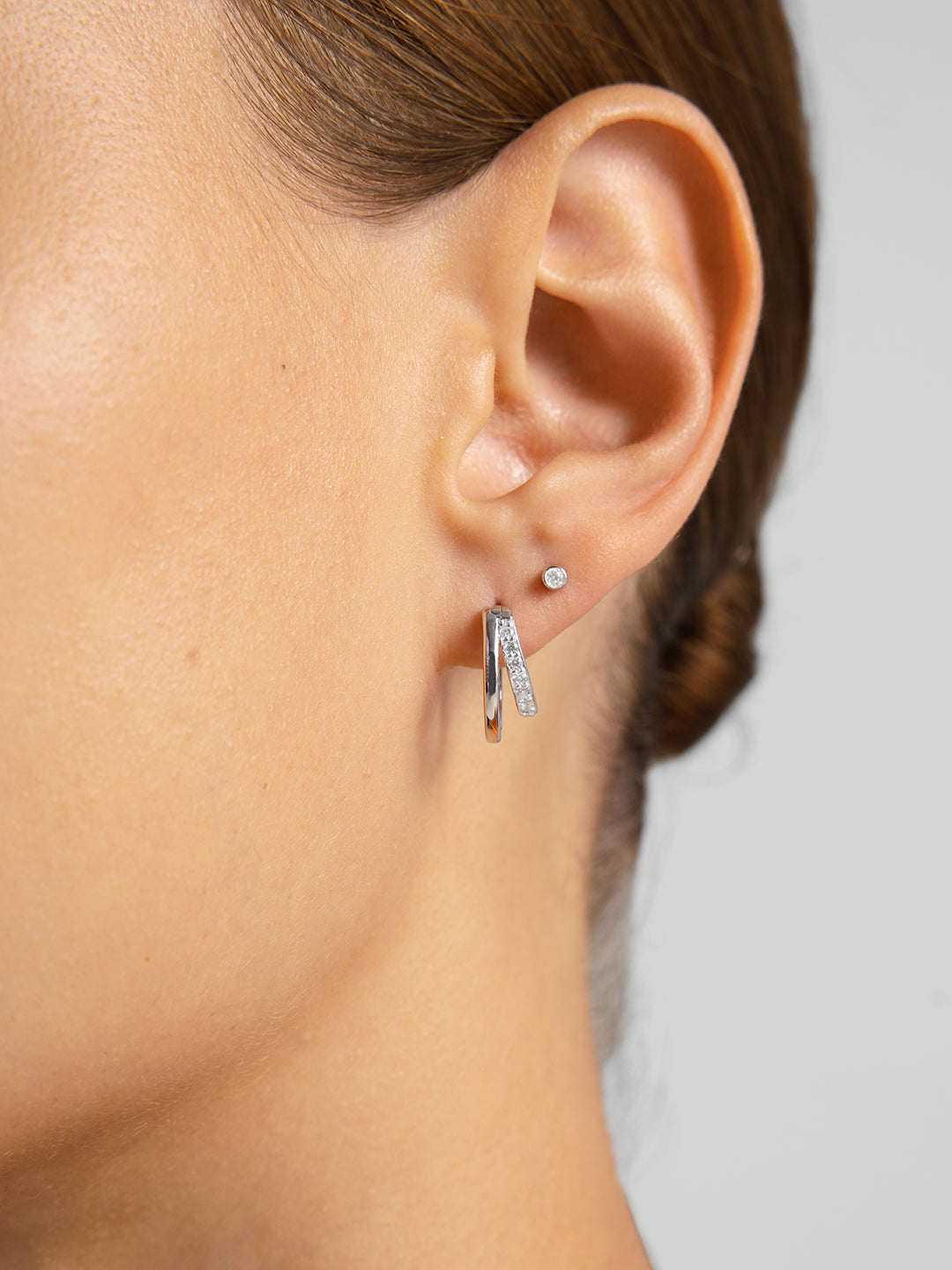 Silver Pave Arc Huggies - Huggie Earrings - OOTDY