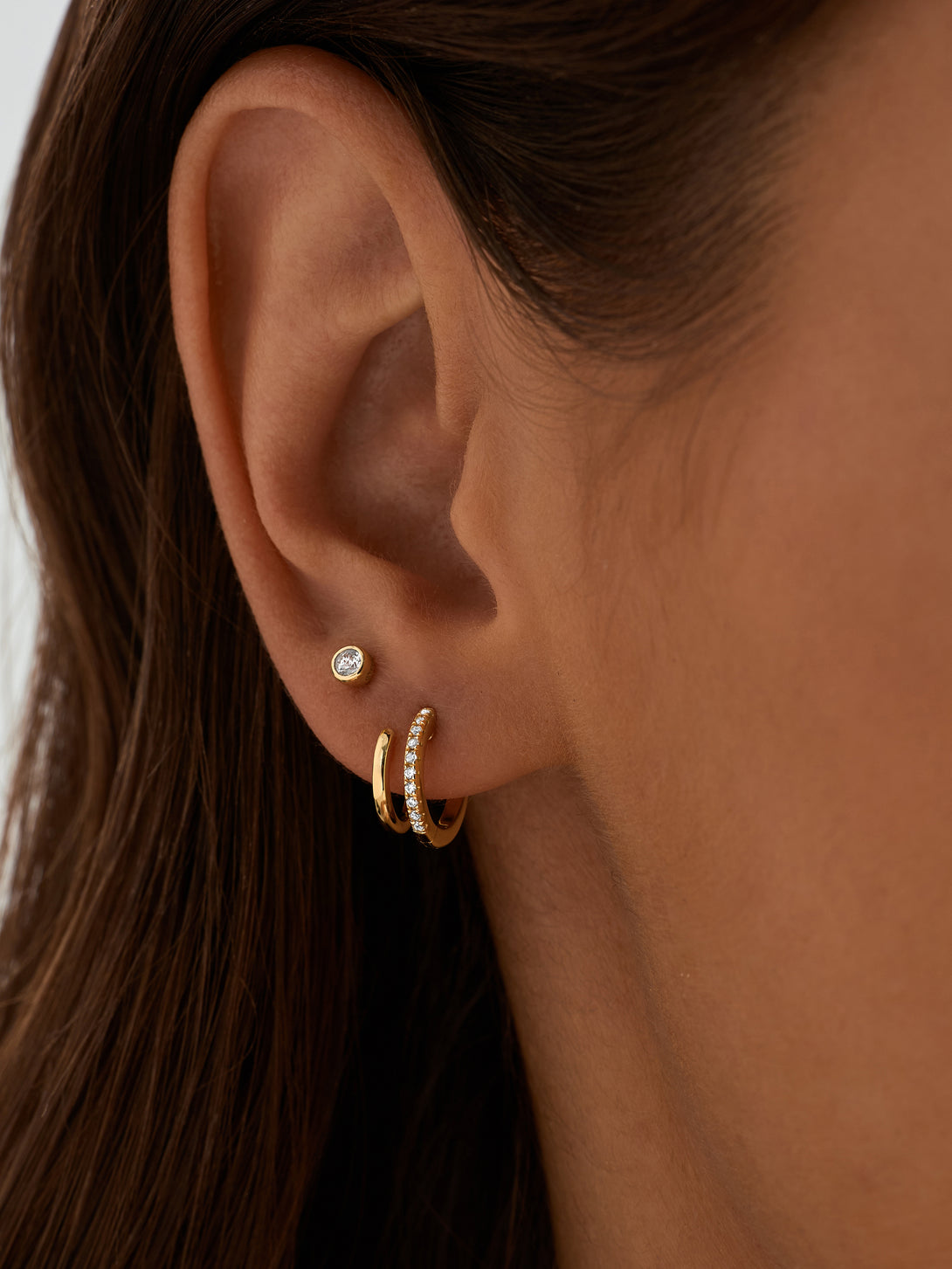 Silver Crystal Double Huggies - Huggie Earrings - OOTDY