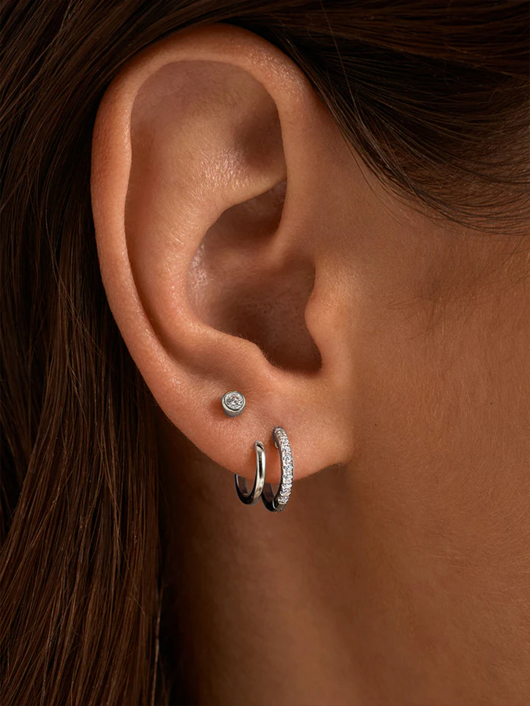 Silver Crystal Double Huggies - Huggie Earrings - OOTDY