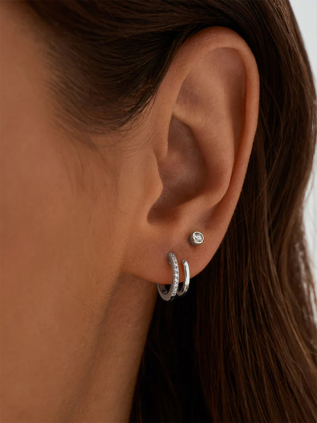 Silver Crystal Double Huggies - Huggie Earrings - OOTDY