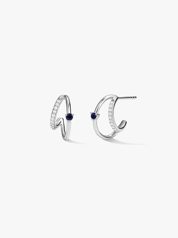 Blue Sapphire & Pave Double Hoops