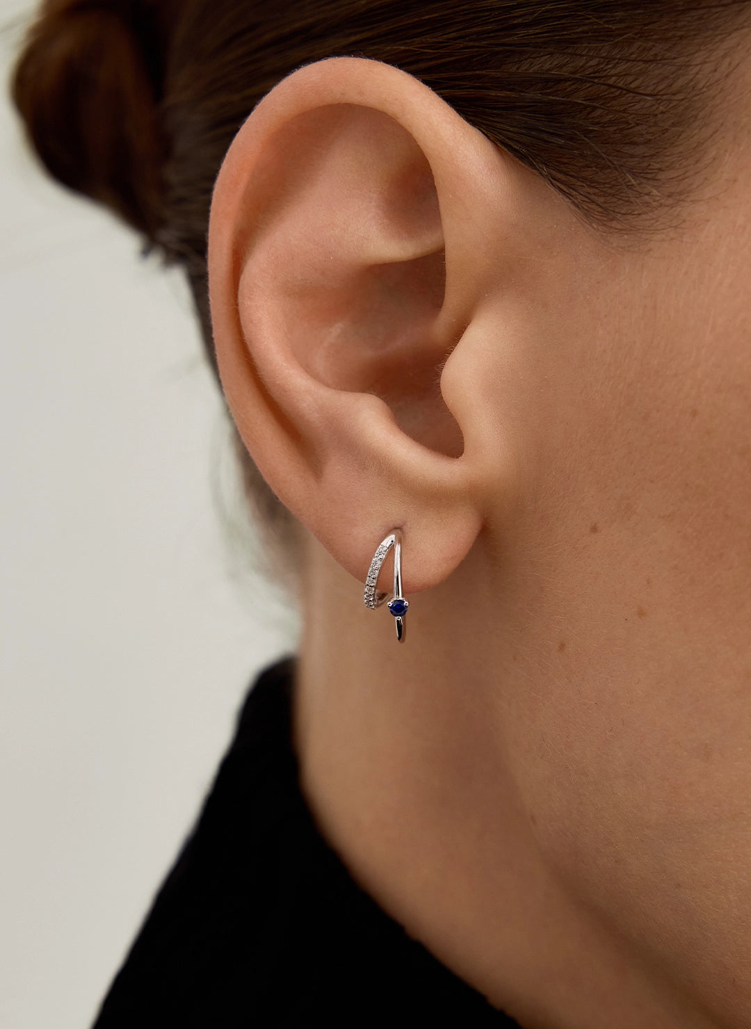 Blue Sapphire & Pave Double Hoops - Hoop Earrings - OOTDY