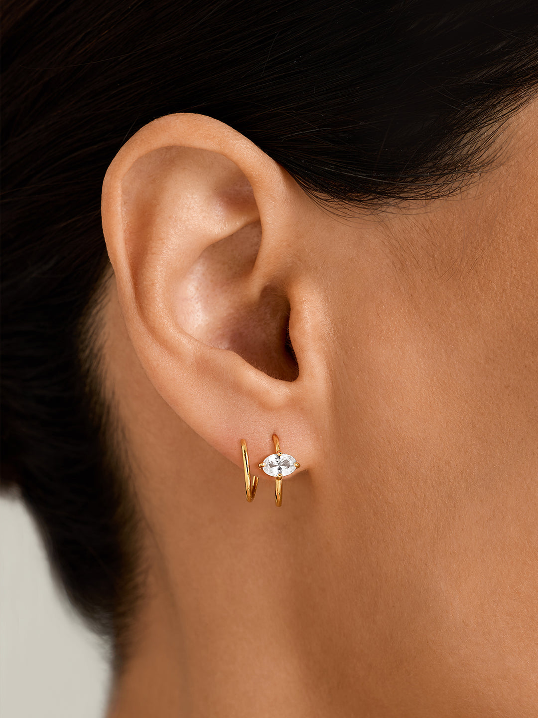 Oval Sapphire Double Huggies - Huggie Earrings - OOTDY