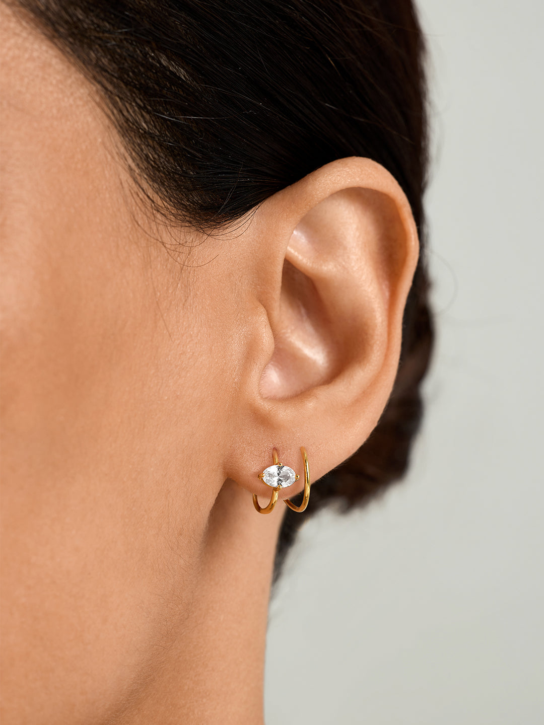 Oval Sapphire Double Huggies - Huggie Earrings - OOTDY