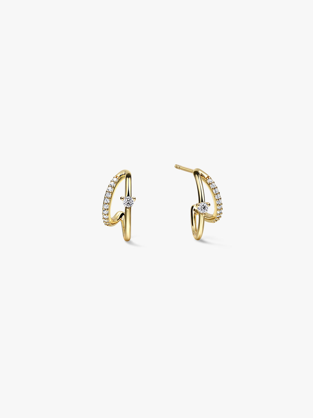 Pave & Prong Diamond Double Hoop Earrings - Huggie Earrings - OOTDY