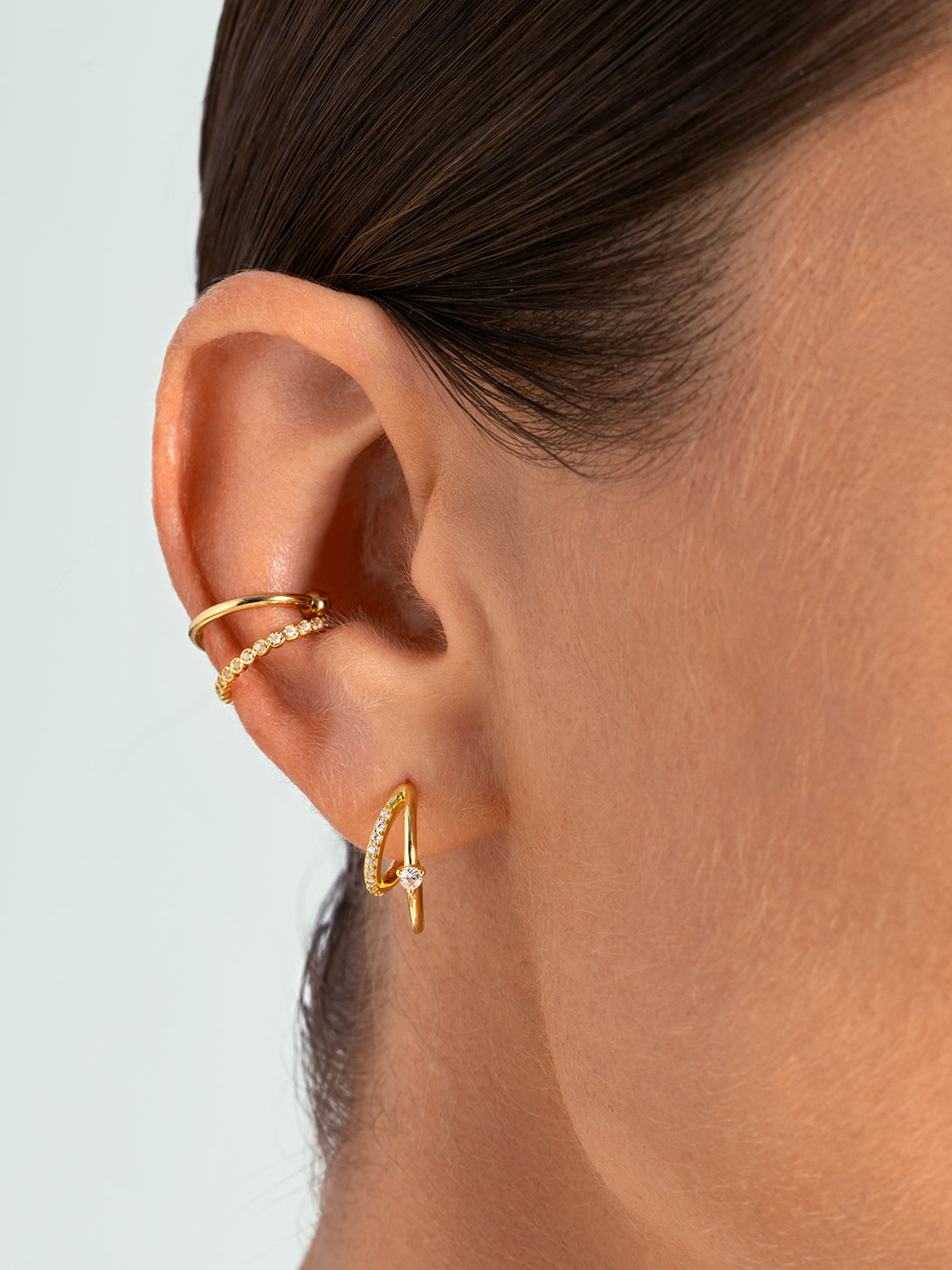 Pave & Prong Diamond Double Hoop Earrings - Huggie Earrings - OOTDY