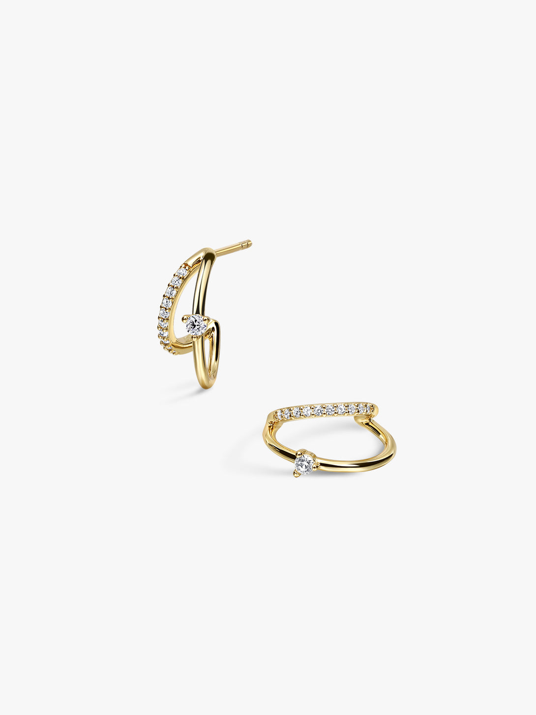 Pave & Prong Diamond Double Hoop Earrings - Huggie Earrings - OOTDY