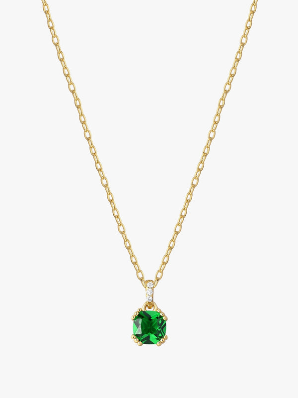 Green Cushion Cut Crystal Pendant Necklaces